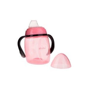 Cana cu cioc din silicon, 280 ml, Roz, cu mânere și capac, 9 luni+ Akuku A0429