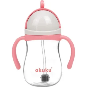 Cană cu Pai din Silicon și Supapă Mobilă 280 ml, Roz – Akuku A0676