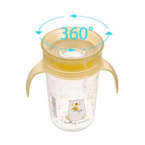 Cană anti-vărsare Akuku A0670 360° galbenă – 260 ml, cu mânere, fără BPA