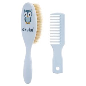 Set pieptăn și perie Akuku A0457 albastru – peri naturali, antistatică, pentru bebeluși