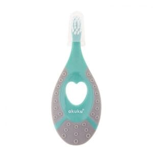 Periuță de dinți Akuku A0157 Mint/Grey 0–2 ani – silicon moale, peri moi