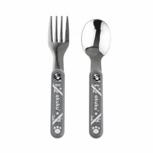 Set 2 piese lingură și furculiță din oțel inoxidabil Akuku A0100 – fără BPA, 9 luni+