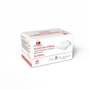 Plasturi Sterili pentru Răni cu Compresă Absorbantă 6×10 cm (50 plasturi/cutie)