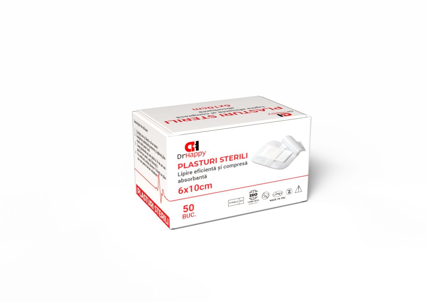 Plasturi Sterili pentru Răni cu Compresă Absorbantă 6×10 cm (50 plasturi/cutie)