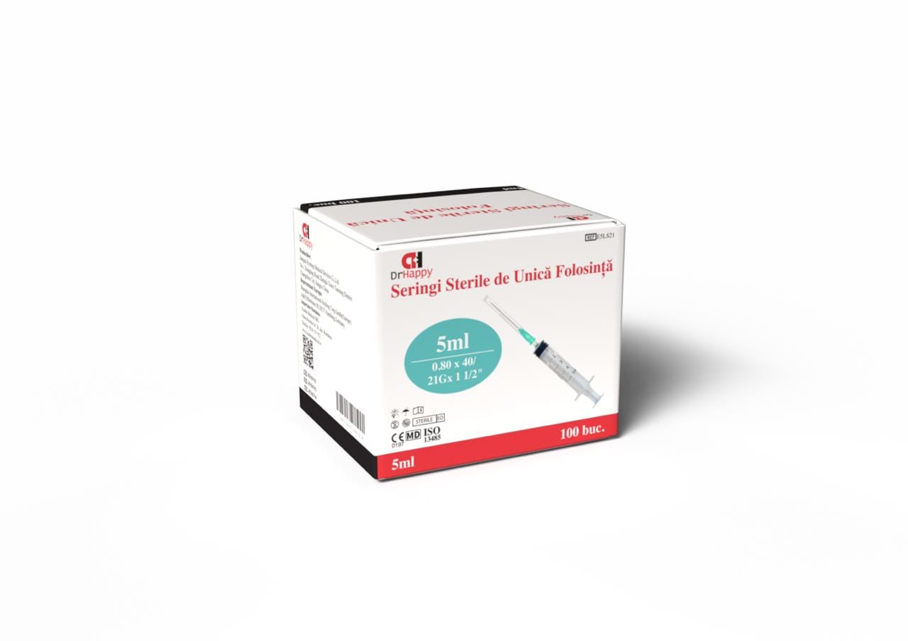 Seringă 5 ml cu ac 21G (100 bucăți/cutie)