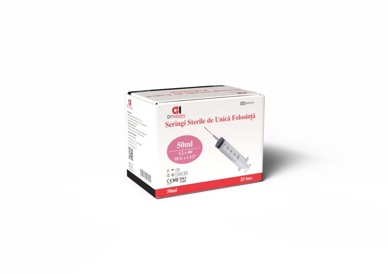 Seringă 50 ml cu ac 18G (25 bucăți/cutie)